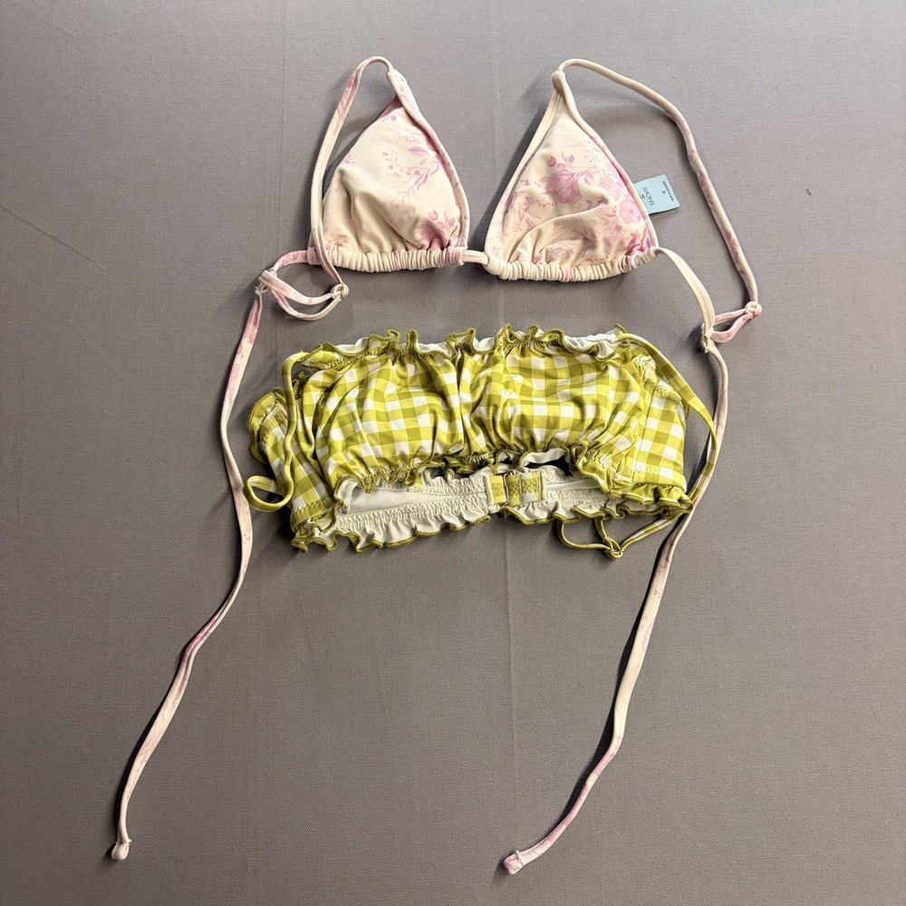 Lot 2 Womens M Bikini Tops Shade & Shore Wild Fable Floral Gingham Ruffle Y2K